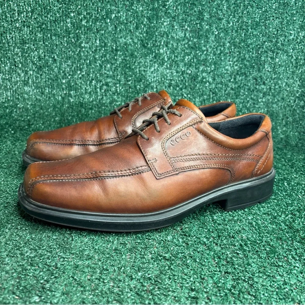Ecco Mens 10-10.5 /‎ 44 Brown Leather Oxford Helsinki Lace Up Dress Shoes
